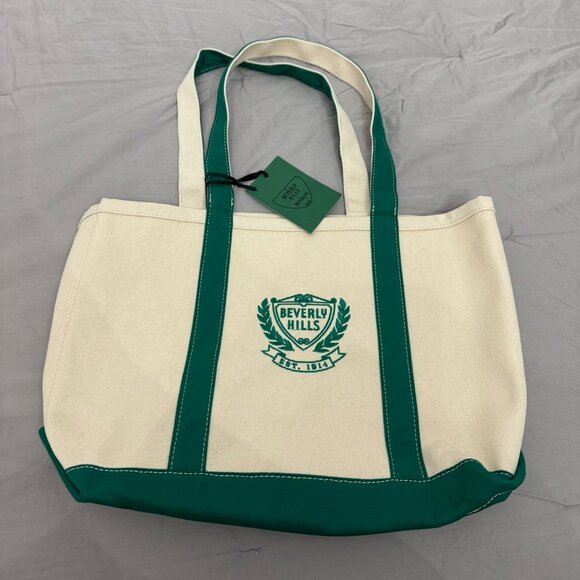 REVOLVE x BEVERLY HILLS Green & Cream Tote Bag - NWT! - Picture 1 of 6